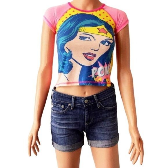 Wonder Woman Baby Tee Comics Superhero T Shirt Crop Top Short Sleeve Pink XS/S - Picture 2 of 7